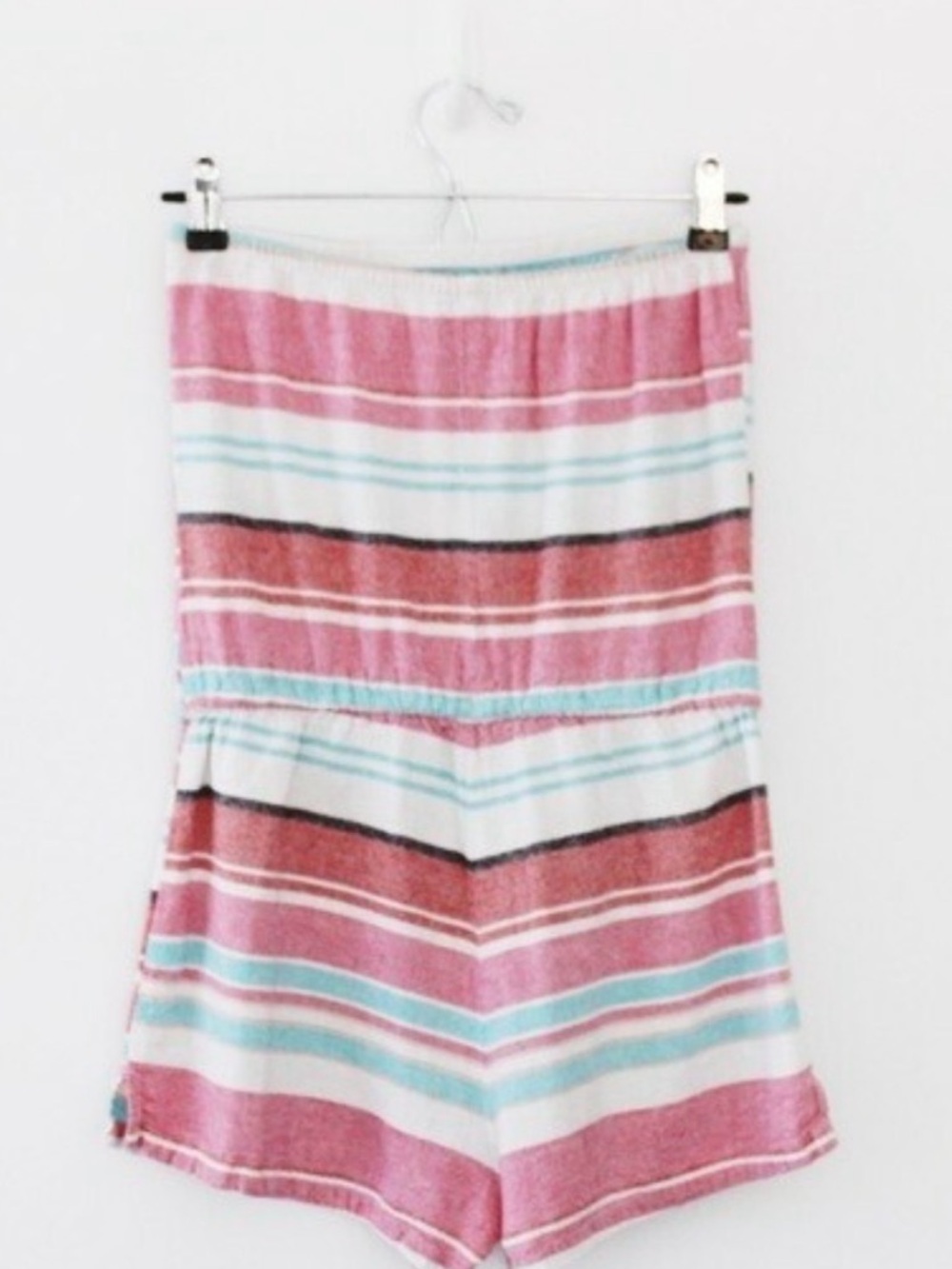 Old Navy Linen Blend Strapless Romper Sz L Stripe Resortwear Beachy Bright